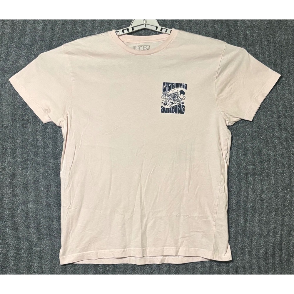 LCM Mens Large T-Shirt Pink California Surfing Skeleton Graphic